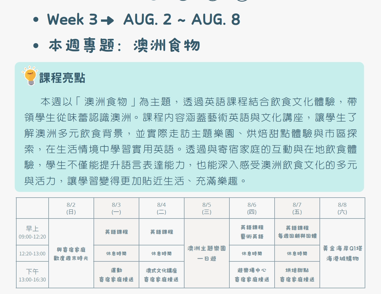 2026 澳洲英語學習營第三週課程主題「體驗澳洲食物」