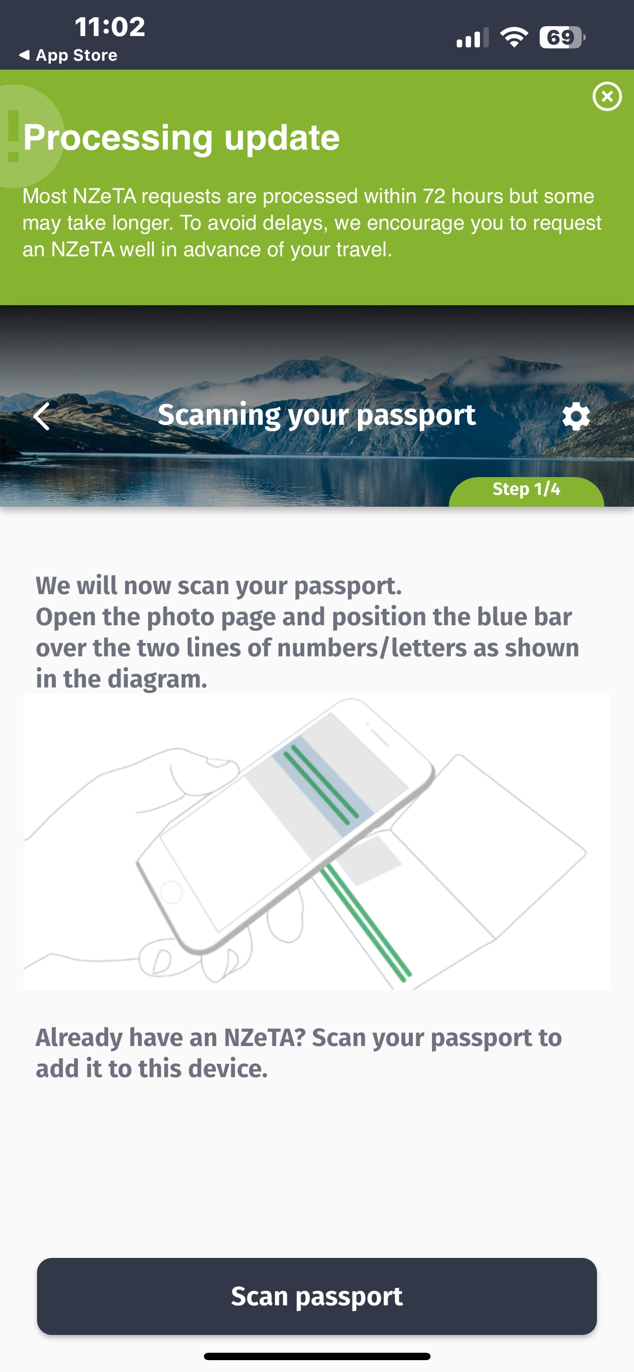 依指示進行護照掃描