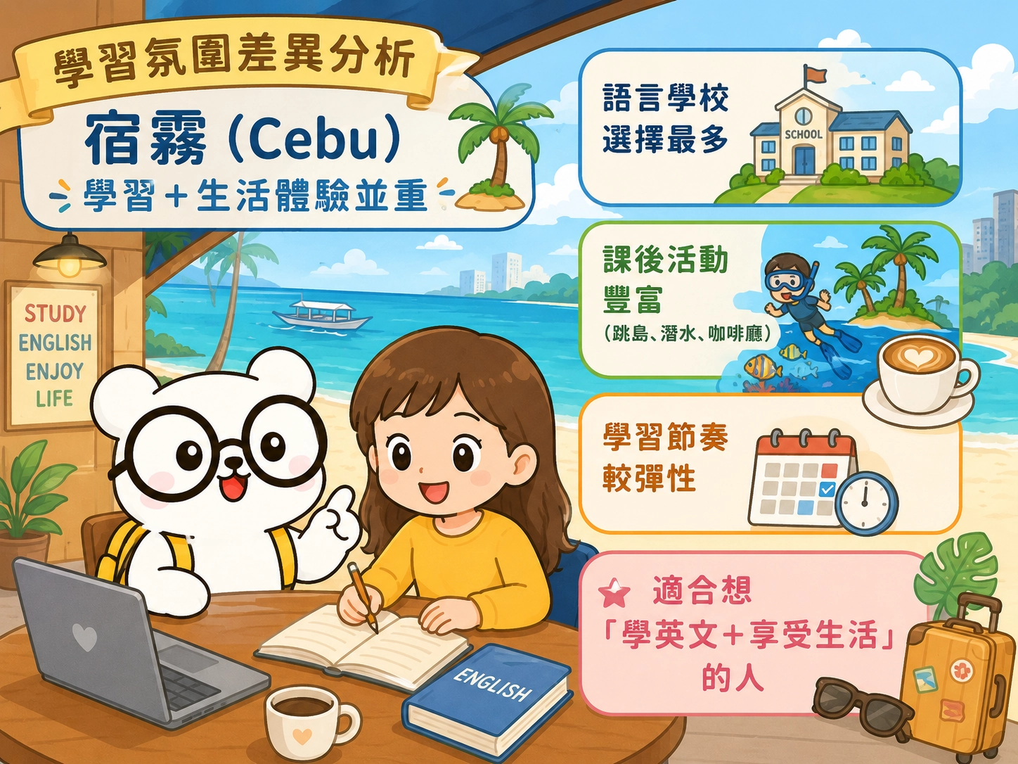 菲律賓遊學城市學習氛圍差異分析:宿霧適合想「學英文+享受生活」的人