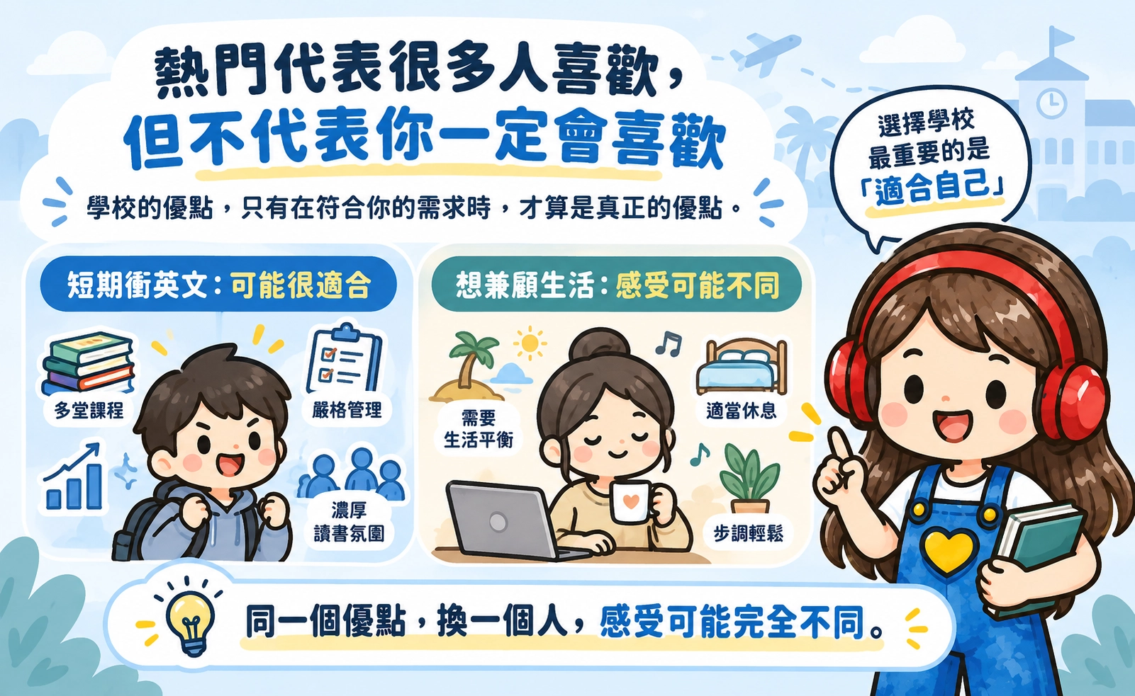 熱門語言學校代表很多人喜歡，但不代表你一定會喜歡