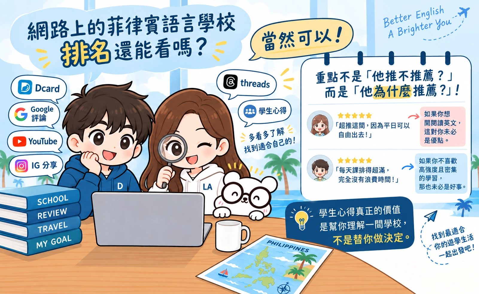 網路上的菲律賓語言學校排名僅可參考，還是要依自己的需求為主