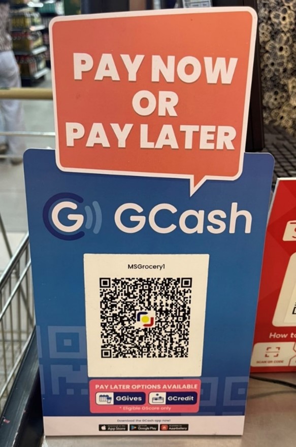 當地較為普及的GCash，在各大能使用電子支付系統的超市、賣場皆可看到GCash的支付QRcode